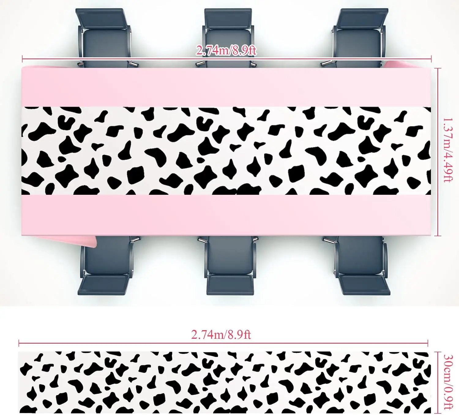 1Pc pink Cow Tablecloth for Party Cowboy Cow Table Runner Print Table Cover Toy Rectangular Birthday Party(Pink Elegant Pattern)