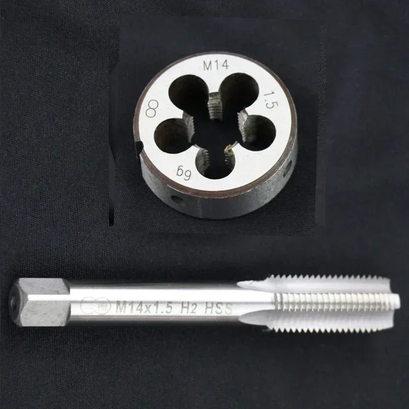 1 buah M14 X 1.5mm ketuk + 1 buah M14 X 1.5mm mati HSS baja kecepatan tinggi metrik Set Die Kit benang tangan kanan kualitas tinggi