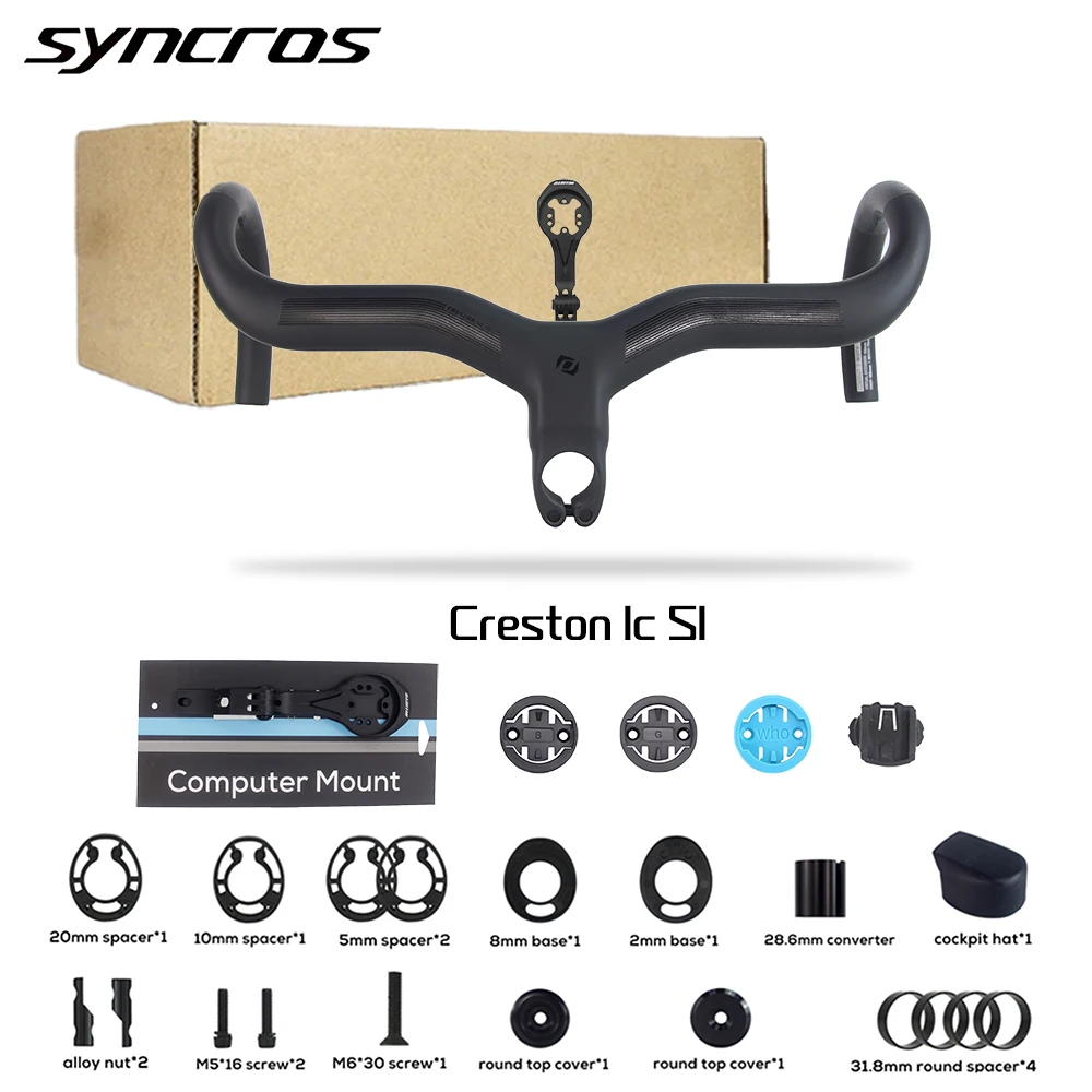 

Syncros Creston IC SL Carbon Handlebar Internal Routing Road Bicycle HandleBar Di2 Matte Black Integrated Cockpit With mount