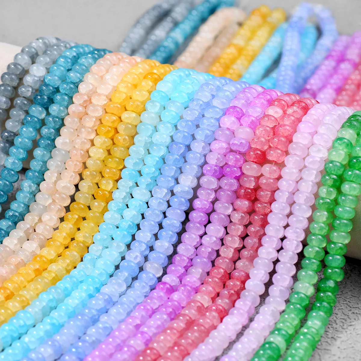 

5×8mm Flat Round Ink Stained Colorful Crackle Abacus bead Glass Loose Bead For Jewelry Handmade Bracelet DIY Keychain Accessorie