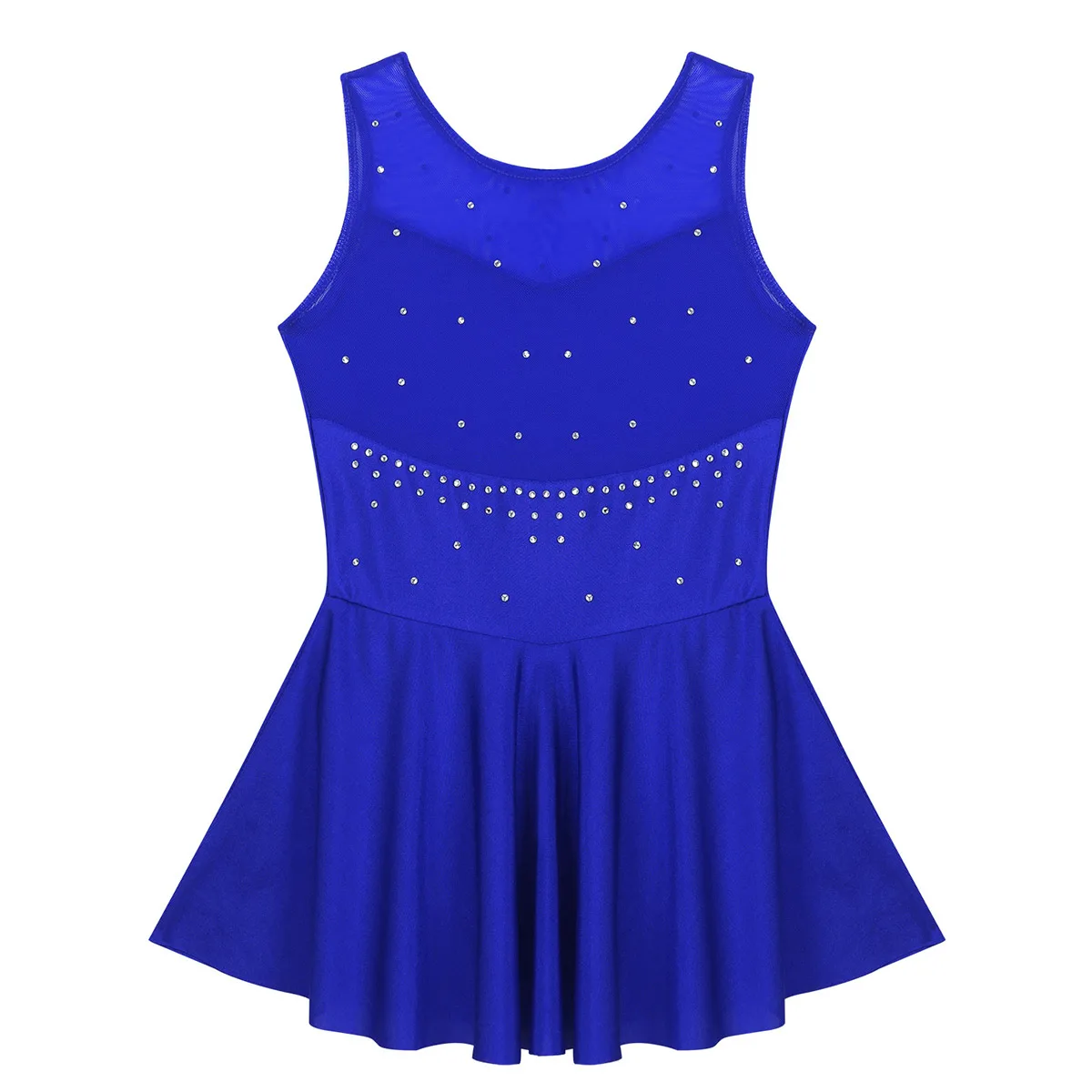 Vestido de balé infantil sem mangas, vestido brilhante com strass para patinação artística, vestido collant para meninas e adolescentes, fantasia de dança