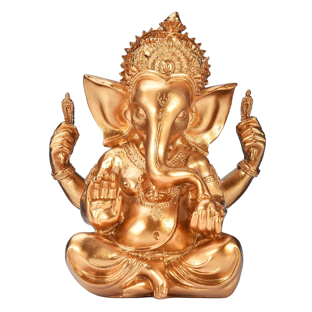 

Buddha statue, religious idol, golden gold-painted lotus, elephant trunk god, resin sandstone craft jewelry