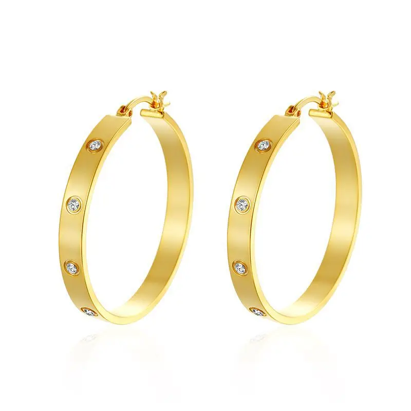 

Metal Brass 18k Gold Plated 5mm Diamond Large Hoop Earrings for Women Hypoallergenic S925 Sterling Silver Post Earring