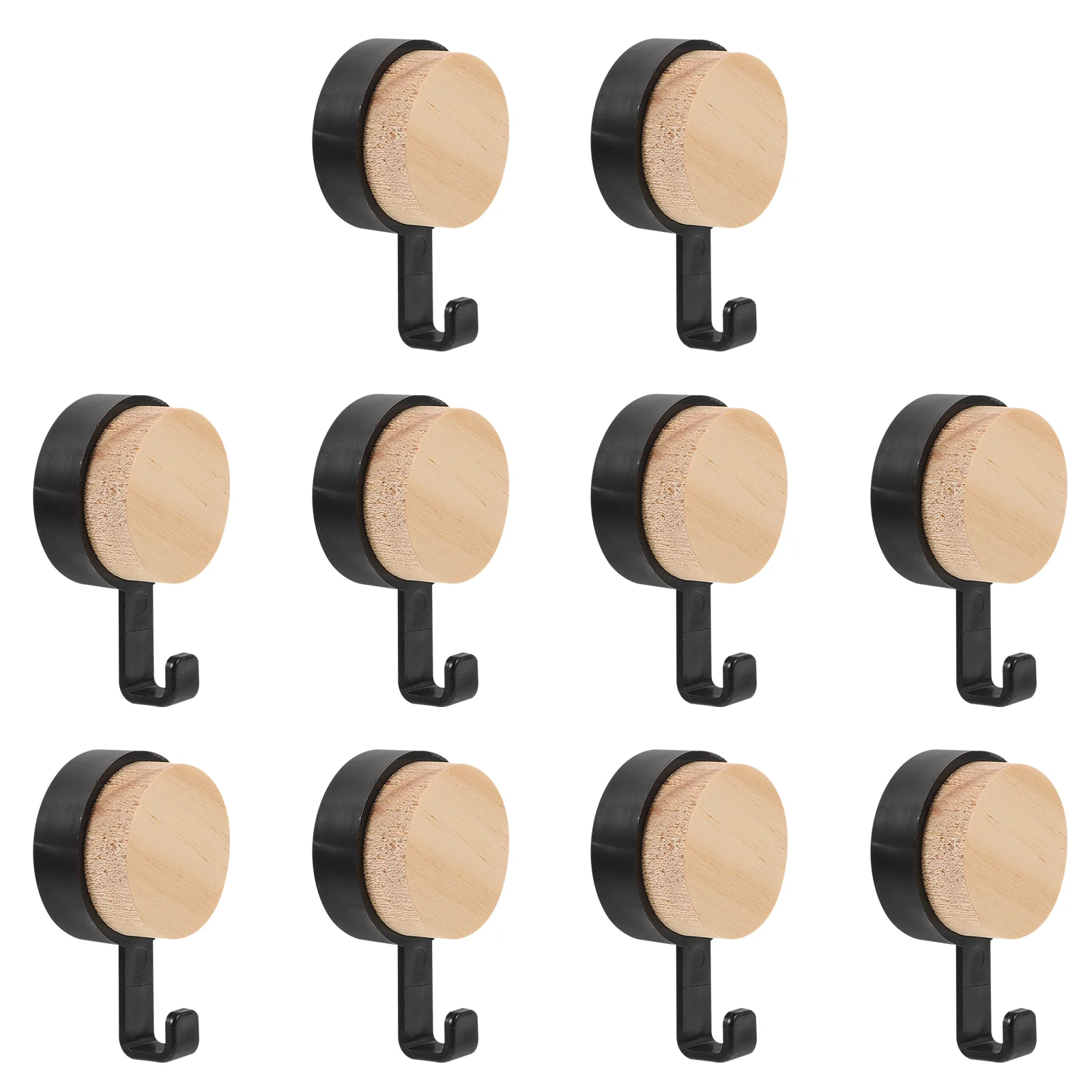 

10 Pcs Wooden Round Head Sticky Hook Decorative Wall Hooks for Hanging Coat Multifunction