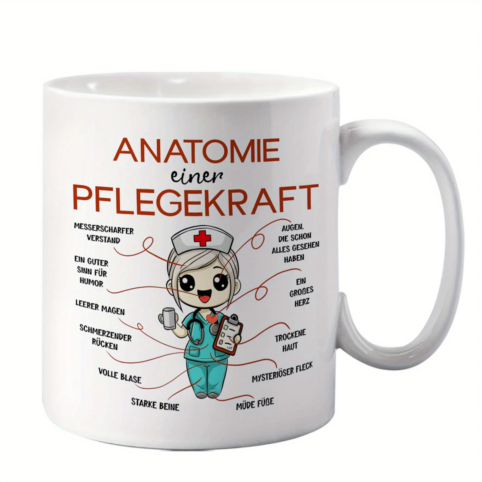 1pc Funny Nurse Mug Nursing Anatomy Cup with German Text Coffee Cup for Nurses Nursing Students Medical Professionals