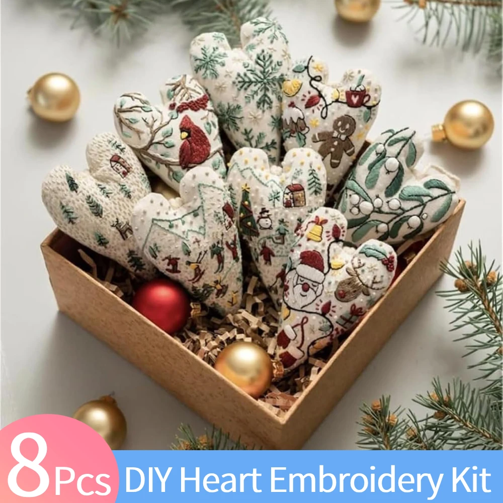 

8 шт. наборы рождественских украшений для вышивки с иглой и нитью DIY вышивка сердца Рождественский набор для вышивки крестом Рождественский декор подарки