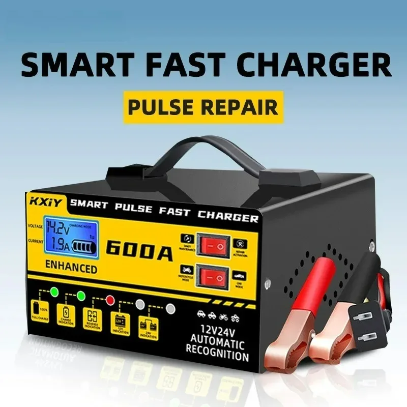

12 В 24 В 600 А обнаружение температуры напряжения интеллектуальный импульсный ремонт цифровой ЖК-дисплей автоматическая остановка автомобильное зарядное устройство