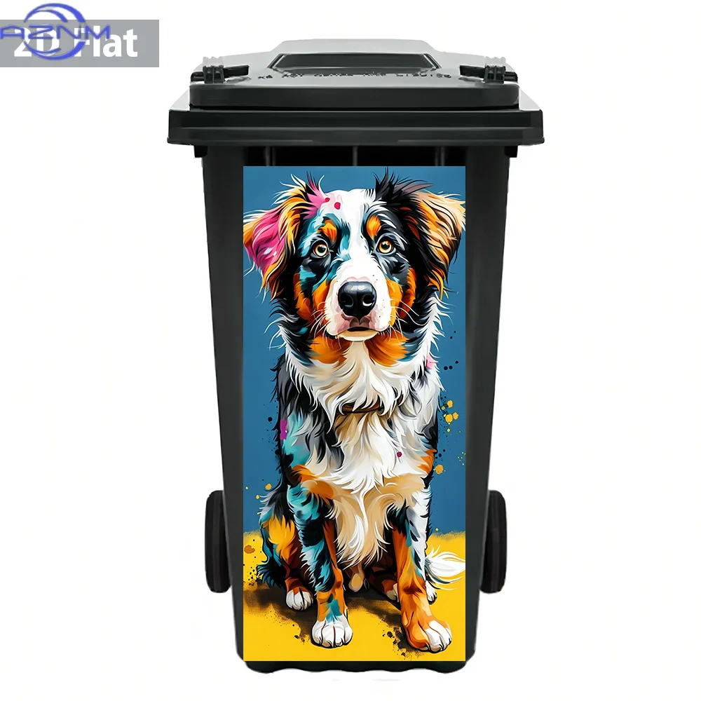 PVC Sticker Featuring a 2D Flat Design of a Colorful Australian Shepherd, Suitable for Trash Cans And Wall Decoration. It Is W