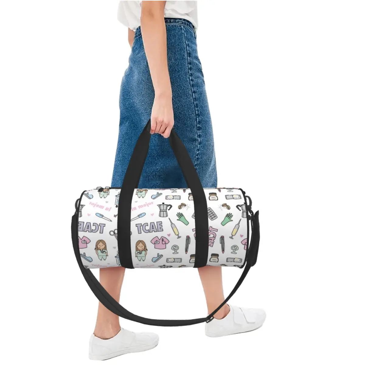 Enfermera En Apuros Nurse Sports Bags Travel Training Gym Bag with Shoes Cute Handbags Men's Design Weekend Fitness Bag