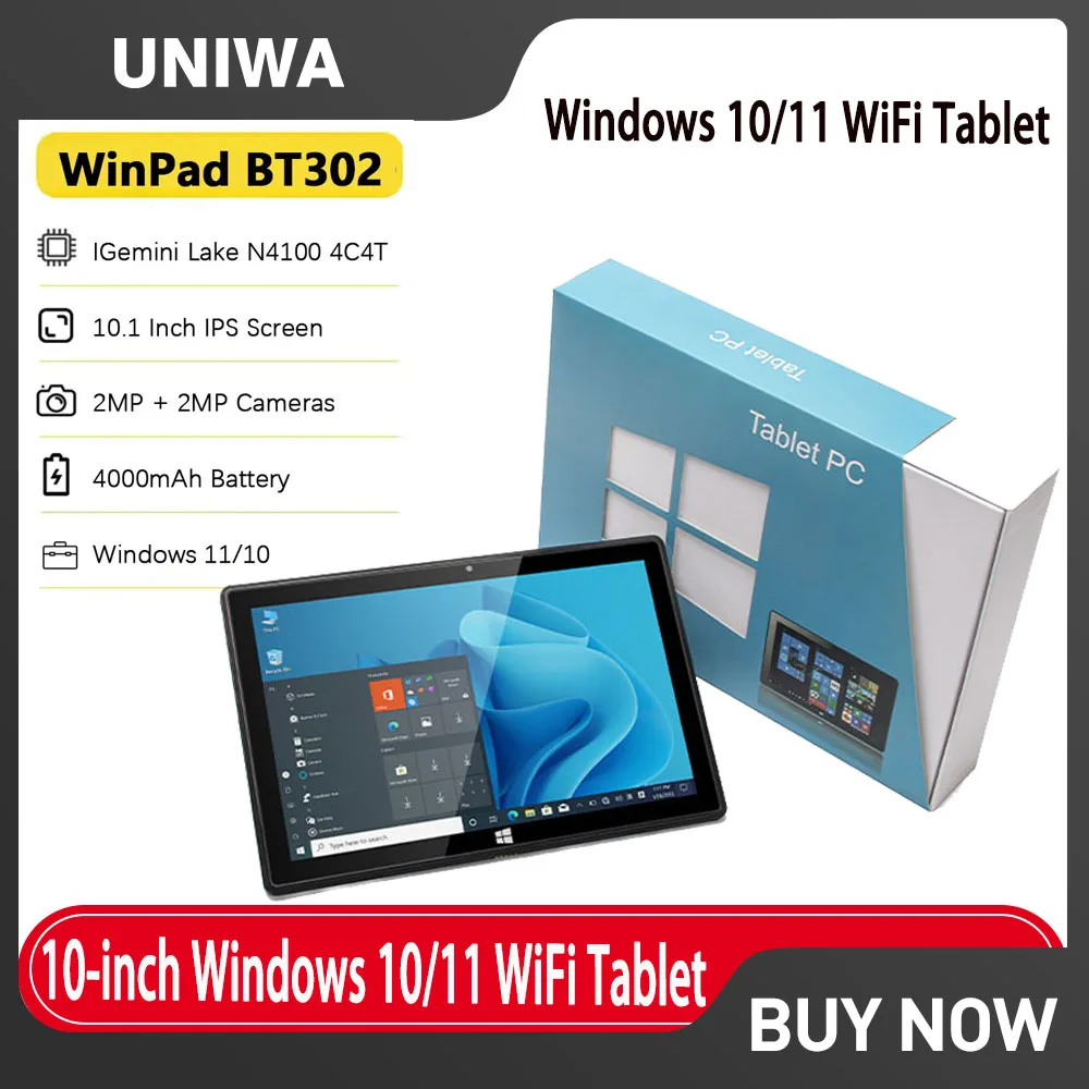 UNIWA Winpad BT302 10.1 Inch Windows 11/10 Tablet PC N4100 4C4T Processor 4+64GB/8+128GB 4000mAh Smart Pad WiFi BT Double USB
