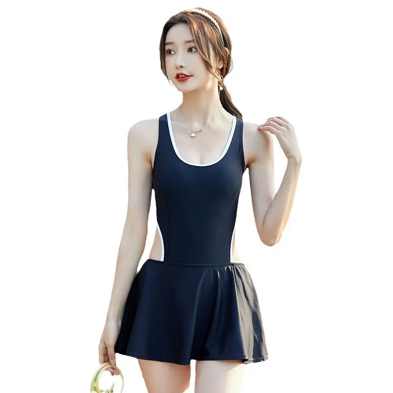 Minsu One-Piece Swimsuit with Boyshorts Sexy Hollow Waist Slim Fit Black Nylon