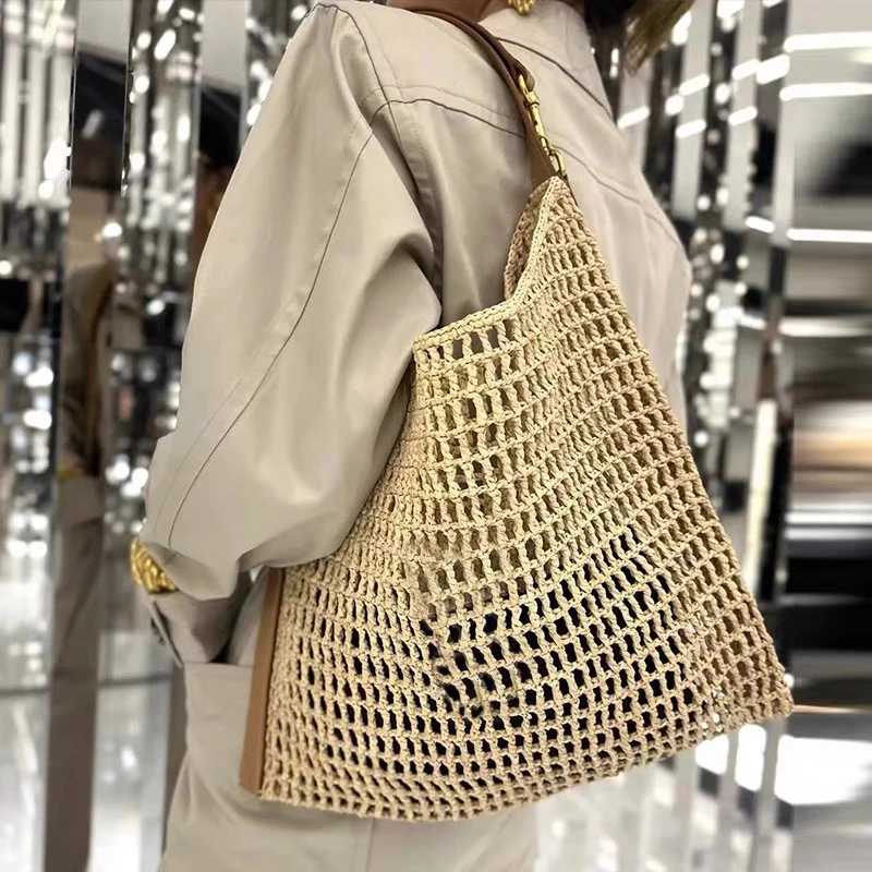 Bohemian Straw Woven Slim Bags For Women Luxury Designer Handbag Purse 2024 New In Large Capacity Hollow Underarm Beach Shoulder