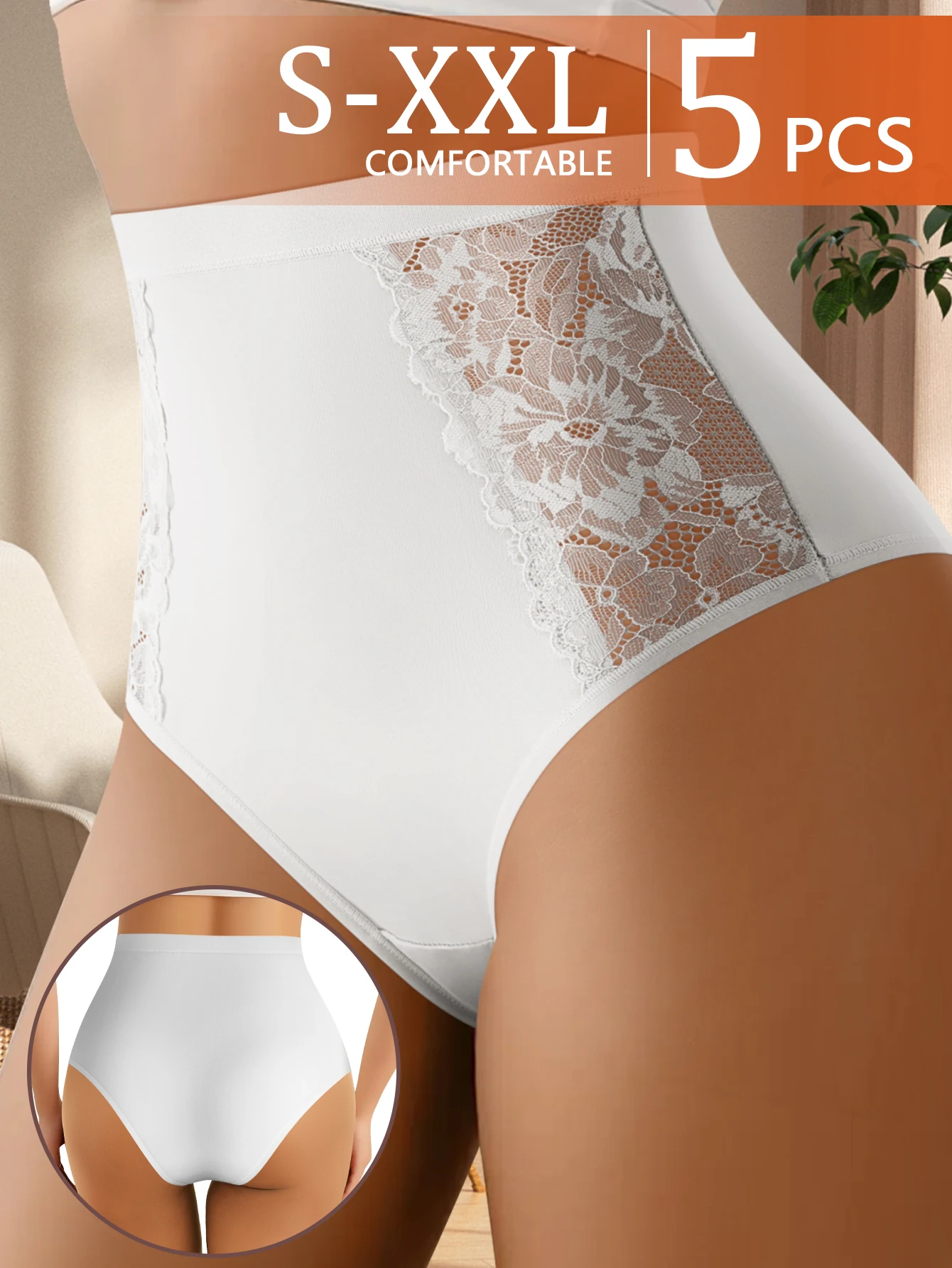 6Pcs/Set Sexy Lace Floral Underwear Women's Sexy Hollow Solid Color Underwear Women's High Waist Breathable Underwear