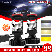 HAOLIDE Mini Motorcycle H4 LED Projector Tri-Color Mini Lens LED Light Bulb Hi/Lo Beams Fog Light 12V 24V SUV Offroad Cars