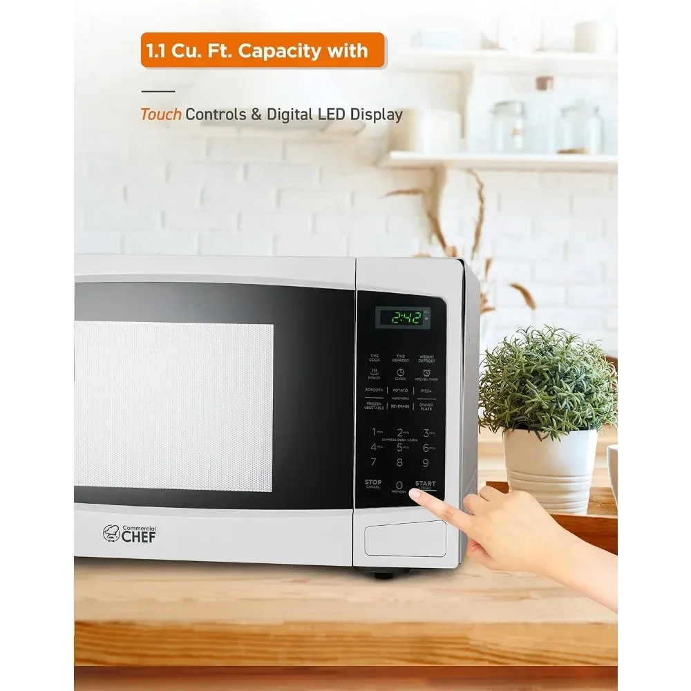 Microwave with 10 Power Levels, 1000W with Push Button Door Lock, Microwave with Microwave Turntable and Digital Controls