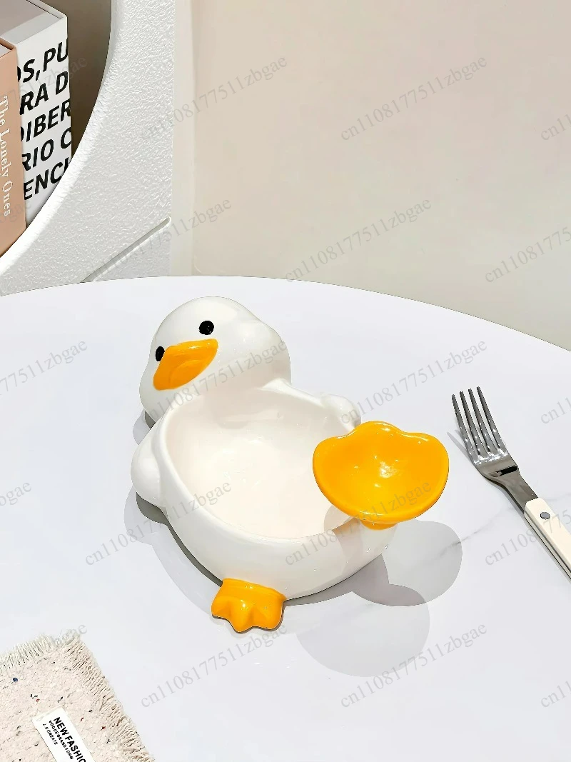 Duck Shaped Ceramic Plate, Home Use, Snack & French Fries Serving Tray, Creative Hot Pot Dipping Sauce Seasoning Dish