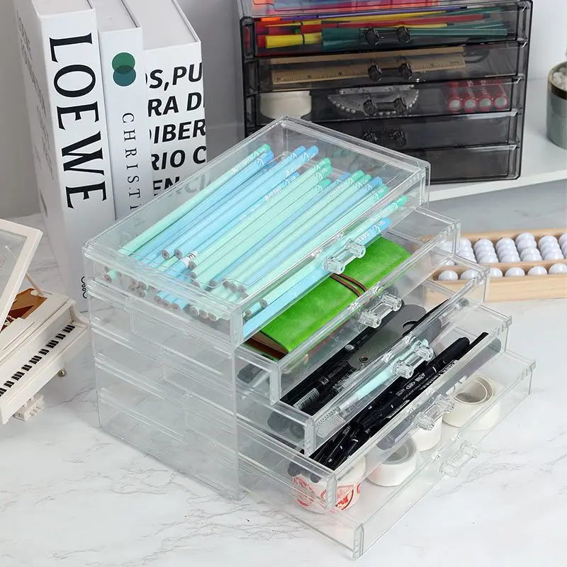 5 Layer Acrylic Drawer Organizer Clear Desk Storage Box For Office Stationery Pencil Toys Large Holder