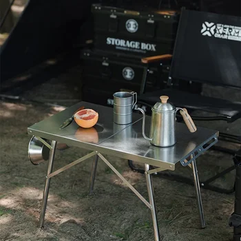 HOMFUL 야외 캠핑 접이식 테이블, 휴대용 스테인레스 스틸 피크닉 테이블, 레저 바베큐 내열 테이블, 신제품