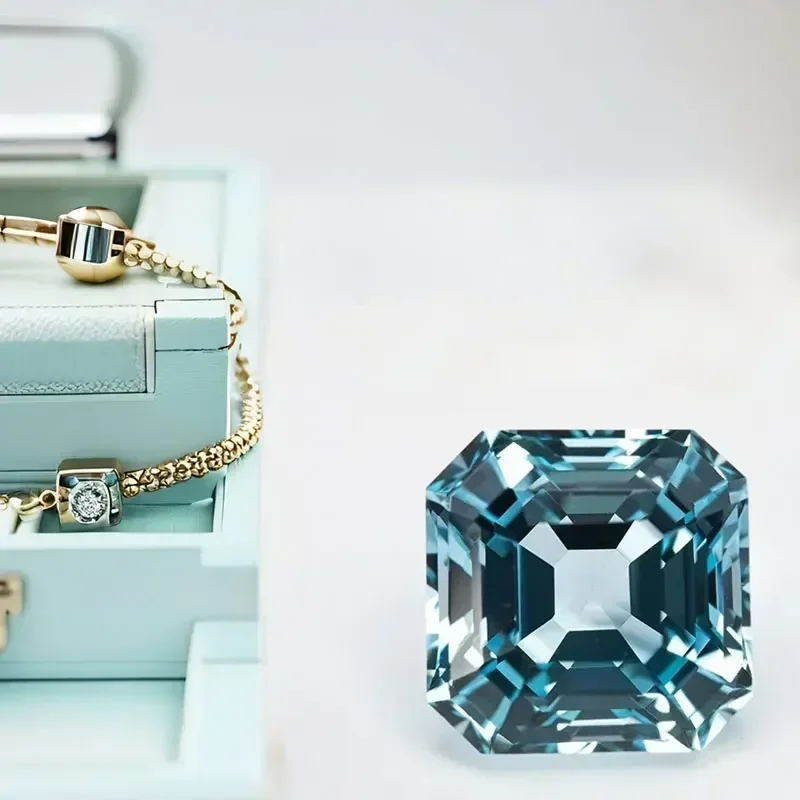 

L-аквамарин цвета, выращенный в лаборатории сапфир, огранка Asscher, кольцо «сделай сам», ожерелье, серьги, основные материалы, чрезвычайно блестящее качество, сердце