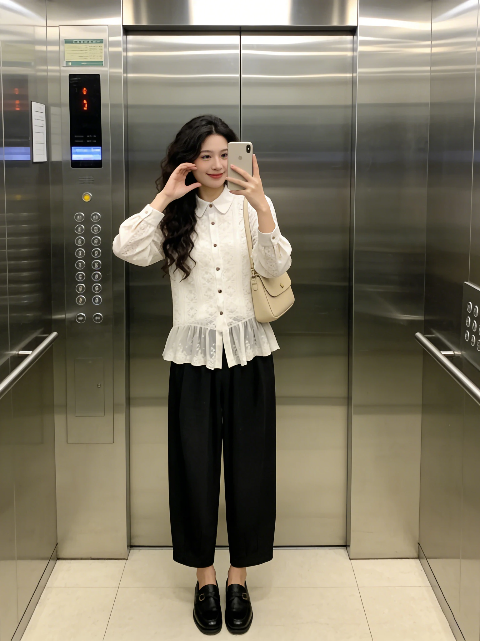 

Elegant Lightweight Luxury Lace Splicing Turn-down Collar Women's Shirt Spring Autumn Design Commute Loose Slimming Top