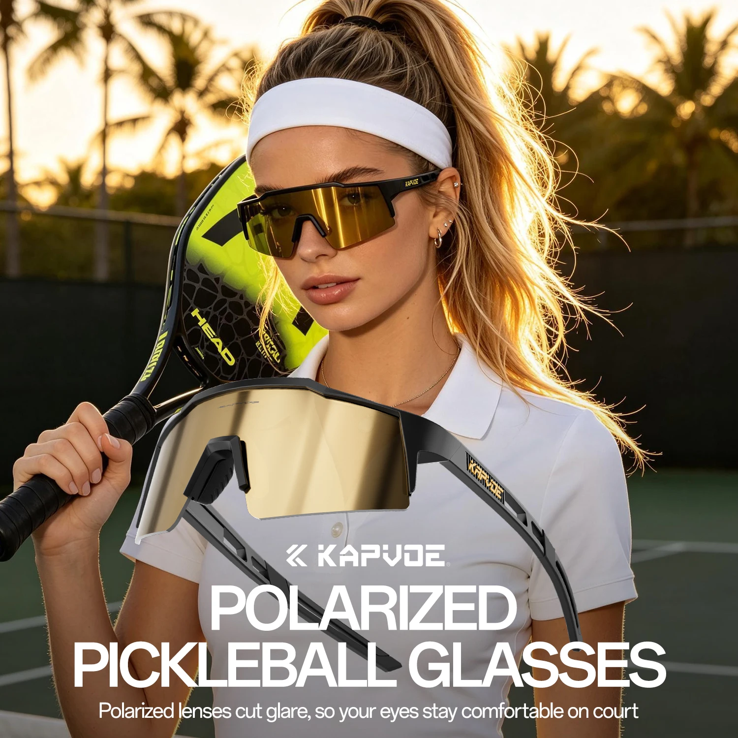 KAPVOE Outdoor Polarized Pickleball Glasses Sports Sunglasses Impact Resistant Vented Tennis Golf Running Women UV400 Eyewear