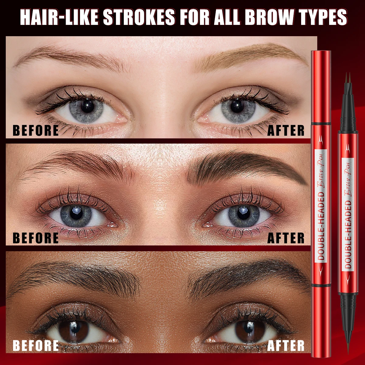 قلم حواجب مقاوم للماء، قلم حواجب Microblading برأسين مقسمين، مكياج حواجب ذو مظهر طبيعي (5 ألوان)