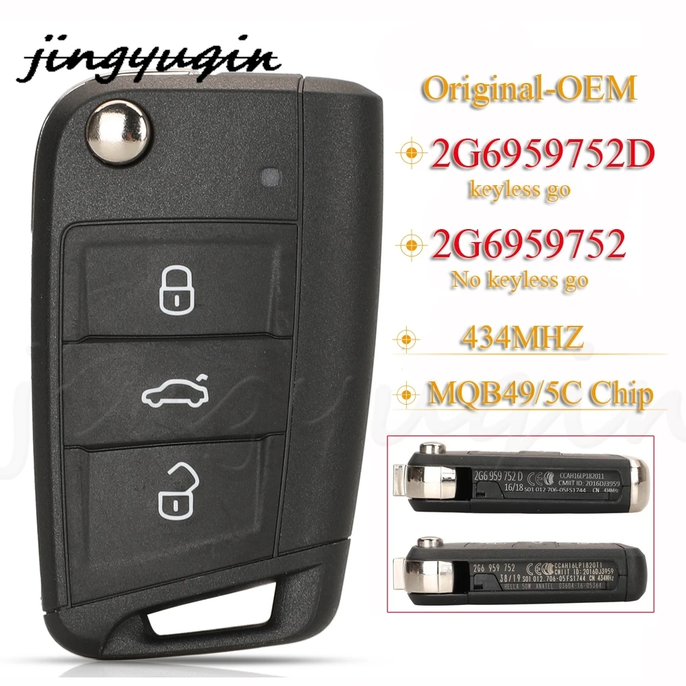 

jingyuqin 3BTN OEM Remote Car Key Keyless Fob 434mhz MQB49/5C 2G6959752 / 2G6959752D For VW T Cross POLO 2019+ SKODA GOLF SEAT