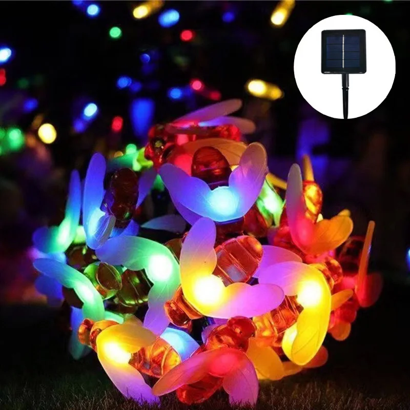 

Сказочный свет 20/50/100LED солнечные милые гирлянды в виде медоносной пчелы для вечерние, свадебные украшения, патио, рождественские гирлянды, солнечные фонари