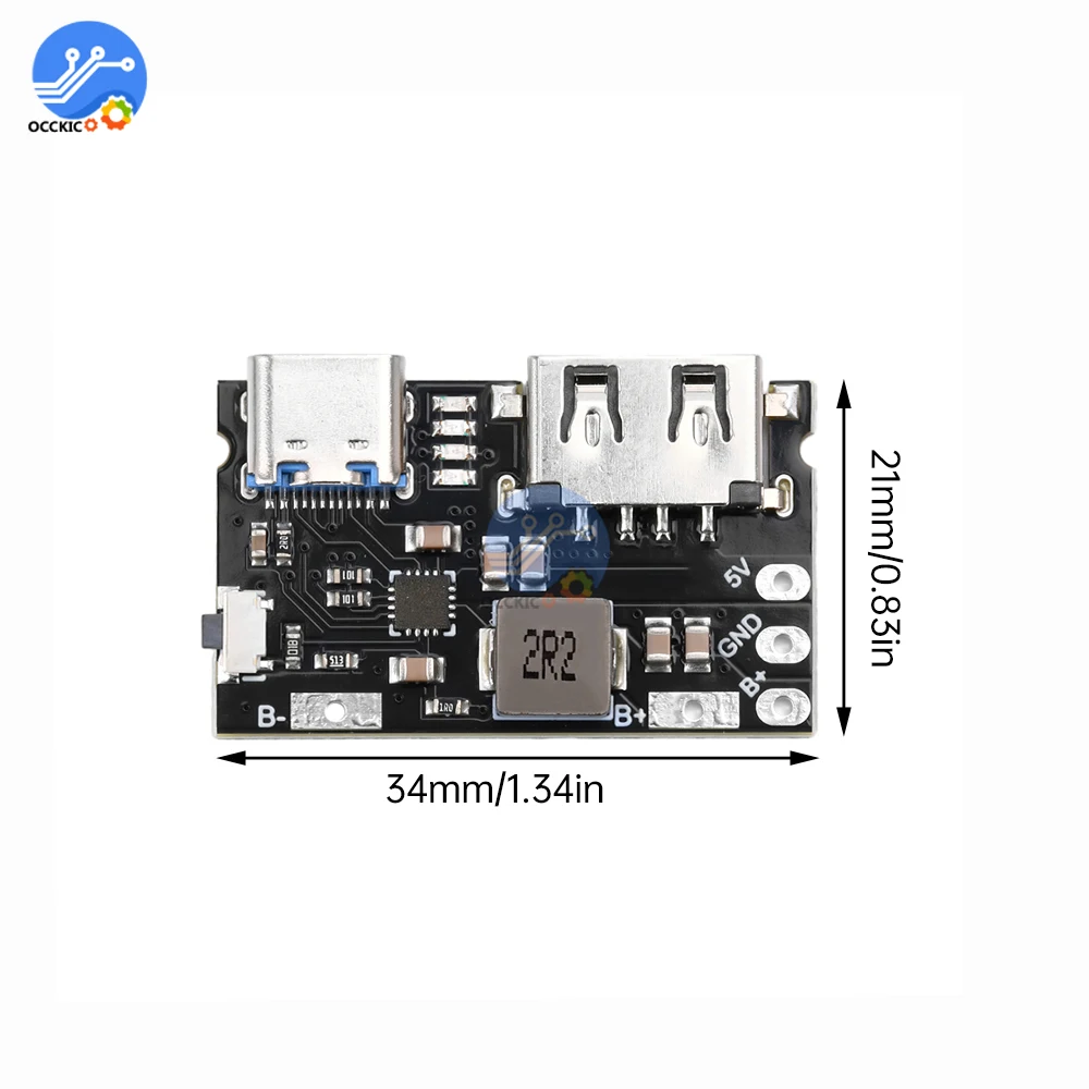 Single Lithium Battery Charger Board TYPE C + USB A 5V 2.4A Charger Discharger Module Supports Charging And Discharging