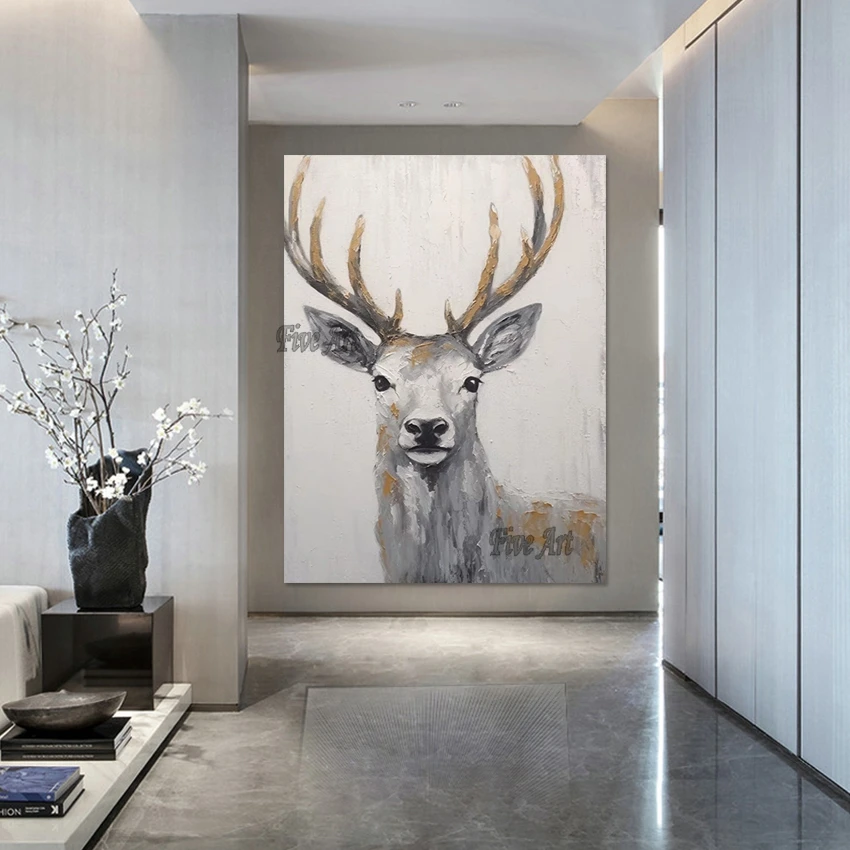 Canvas Wall Hangings Deer Animal Modern Paintings Handmade Custom Artwork Living Room Pictures Home Furnishing Decoration