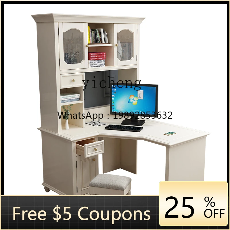 

Solid Wood Desk Bookshelf Combination Modern Minimalist Writing Computer Desk Integrated Cabinet