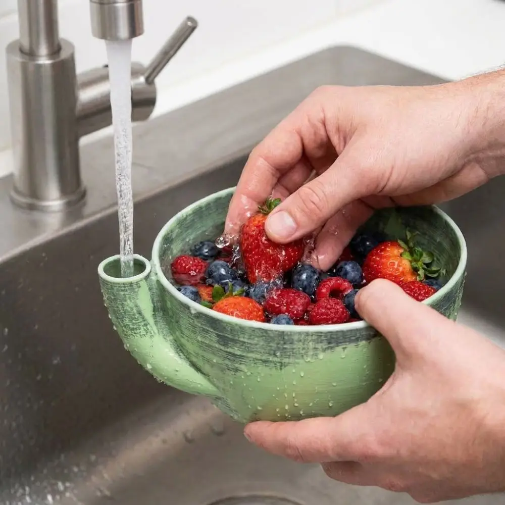 3D Printed Automatic Fruit Washing Bowl Quick Drain Large Capacity Dynamic Vortex Fruit Cleaning Bowl Self-spinning Plastic