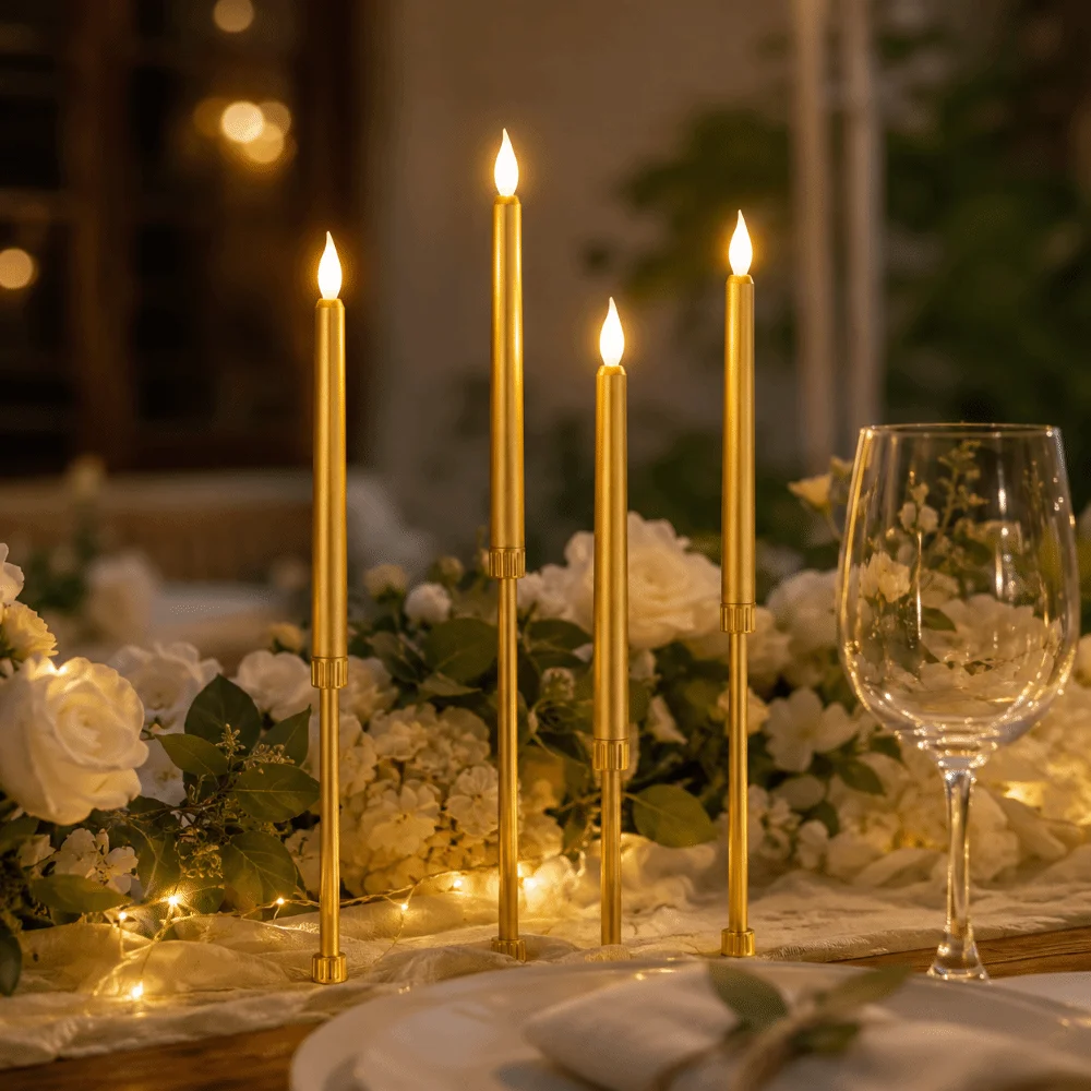4 Pcs Battery Powered LED Taper Candles Warm Light Flickering Candle Lights Flameless LED Candle Sticks Church Celebration