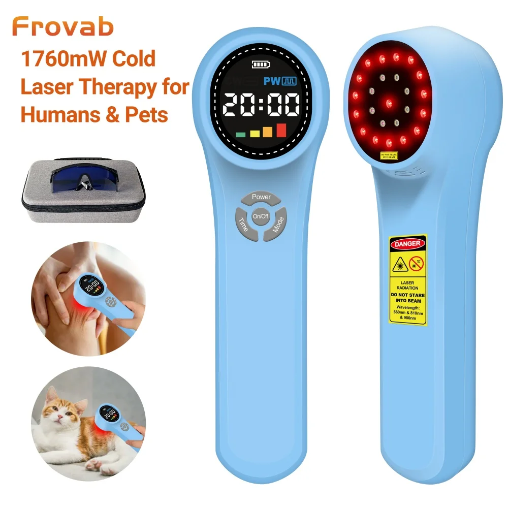

Frovab Triple Wavelength Portable Cold Laser Therapy 24 Diodes 660nm 810nm 980nm Red NIR Light Pain Relief Rehabilitation Device