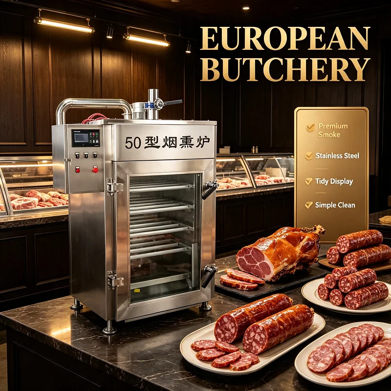 Smoker Oven Commercial Electric for Meat Fish Sausage Chicken Ham Stainless Steel Machine with Warming Rack and Lockable Casters