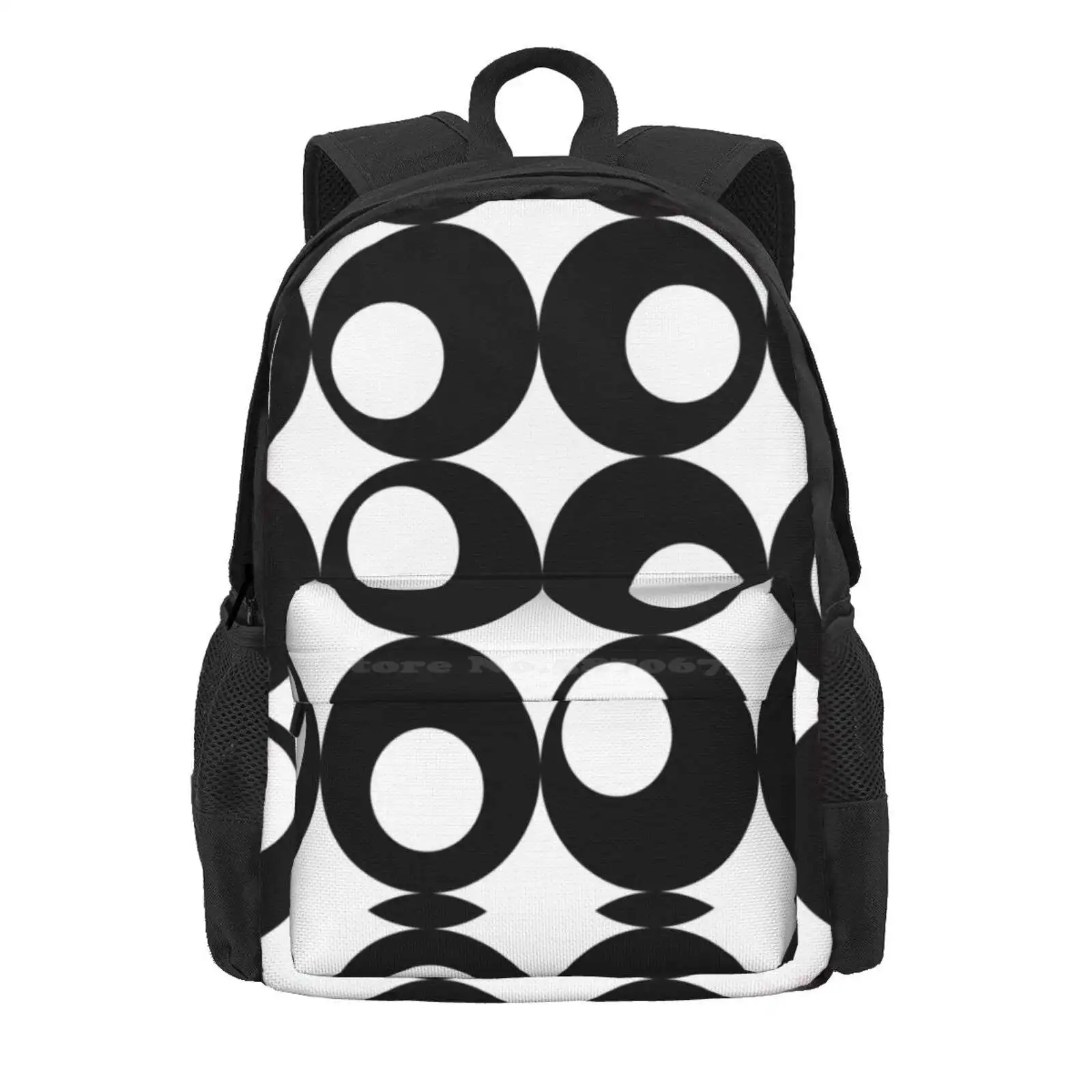 Hole Hot Sale Schoolbag Backpack Fashion Bags Black And White Contrast Circles Retro Vintage Swinging Sixties 60S 1960S image 2