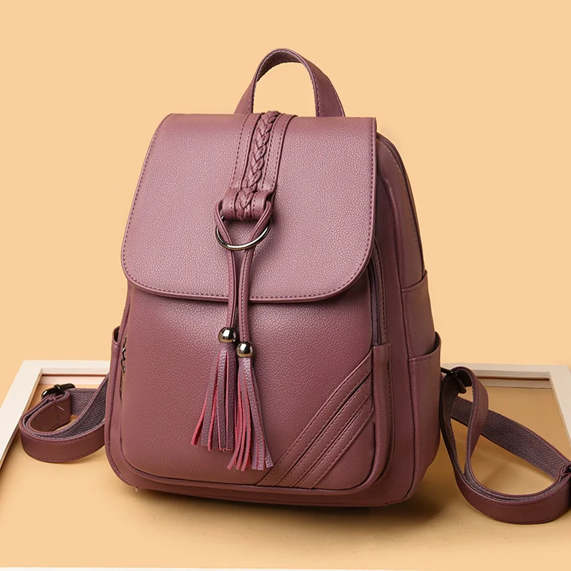 Genuine leather waterproof women's backpack, multi-functional flip cover, multi-pocket, large-capacity travel bag