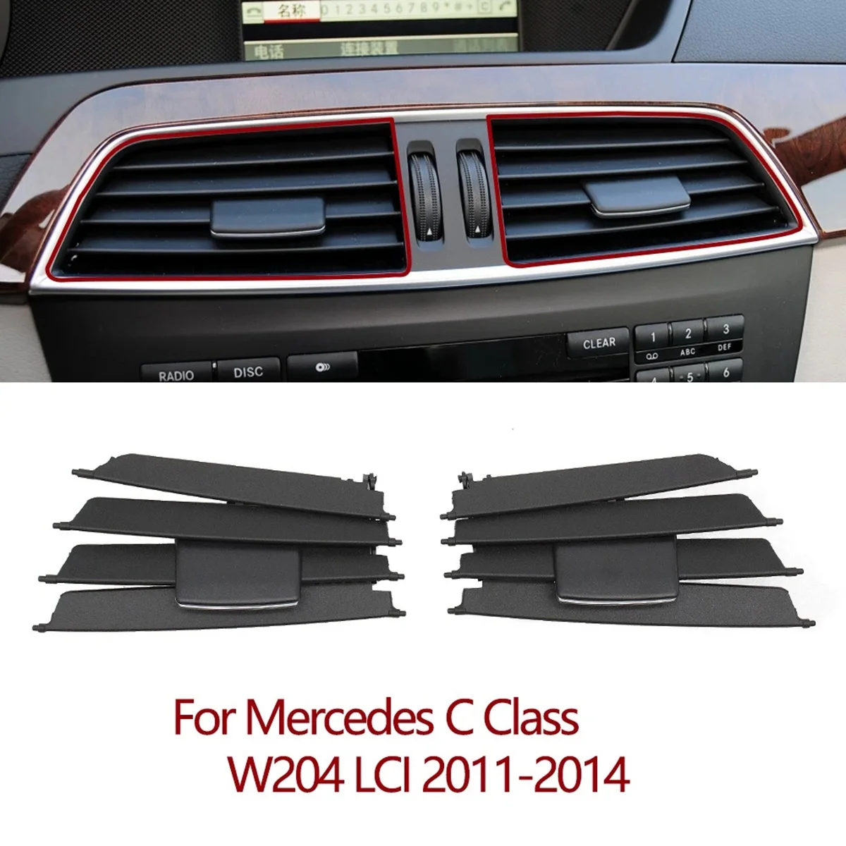 LHD RHD Front Central Dashboard Left Right Repair Kit AC Vent Grille Panel for -Mercedes-Benz C Class W204 LCI 2011-2014