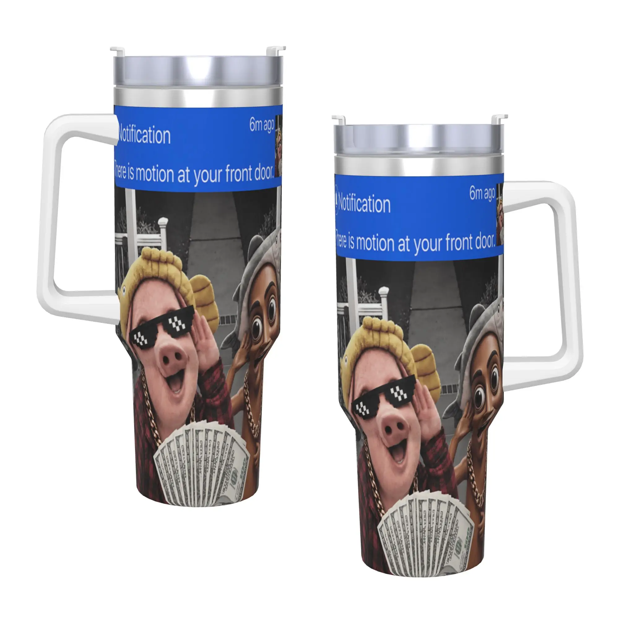 Stainless Steel Tumbler Motion at Your Front Door Tung Tung Tung Sahur John Pork Mugs Cup With Straws Cold Drink Water Bottle