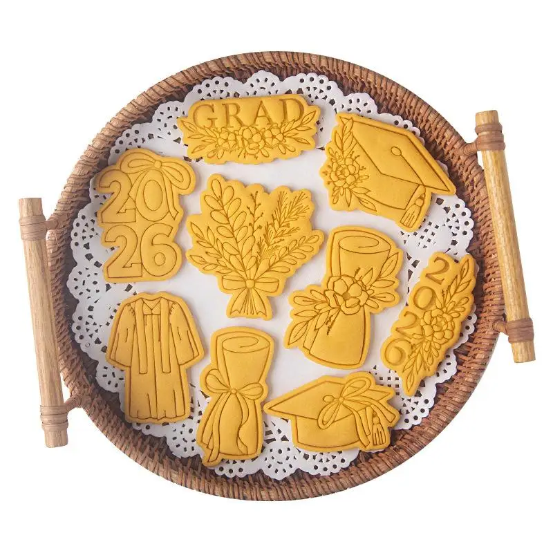 Graduation Theme Biscuit Mould Cap Diploma Gown Shapes Reusable Cookie Cutter for Home DIY Baking Grad Party Favors