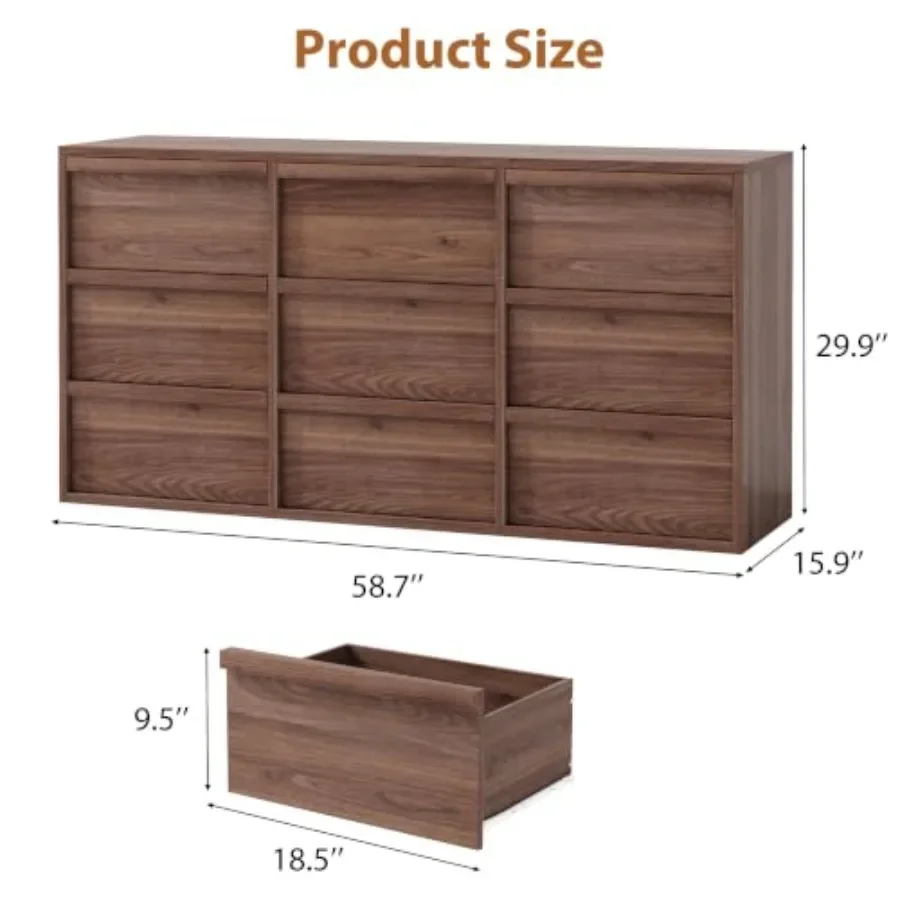9 Drawer Dresser for Bedroom, 59