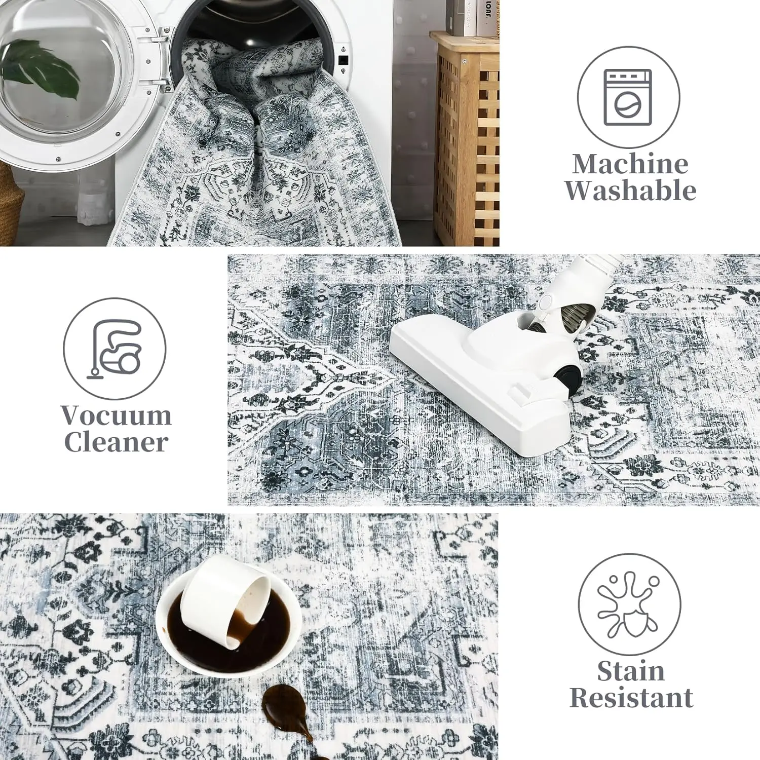 سجادة قابلة للغسل 4x6 سجادة منطقة شرقية عتيقة غير قابلة للانزلاق غير قابلة للتساقط سجادة متعثرة سجادة أرضية رفيعة منخفضة الكومة لغرفة المعيشة