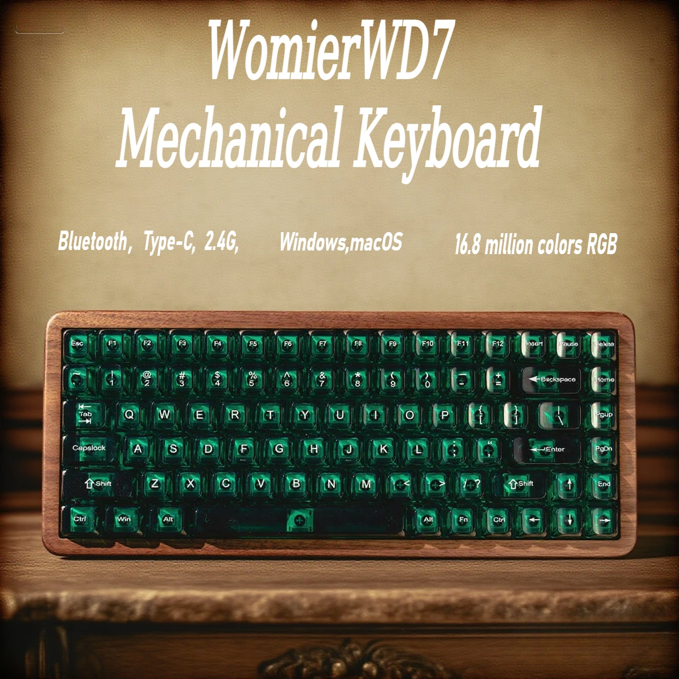 

WomierWD7 Mechanical Keyboard Wireless Tri-mode RGB Hot Swap 8000mah Custom 75% Walnut Wooden E-sports Gaming Office Keyboard