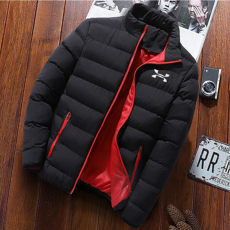 Jaqueta de inverno masculina gola alta quente jaqueta rua moda casual marca exterior parka masculino