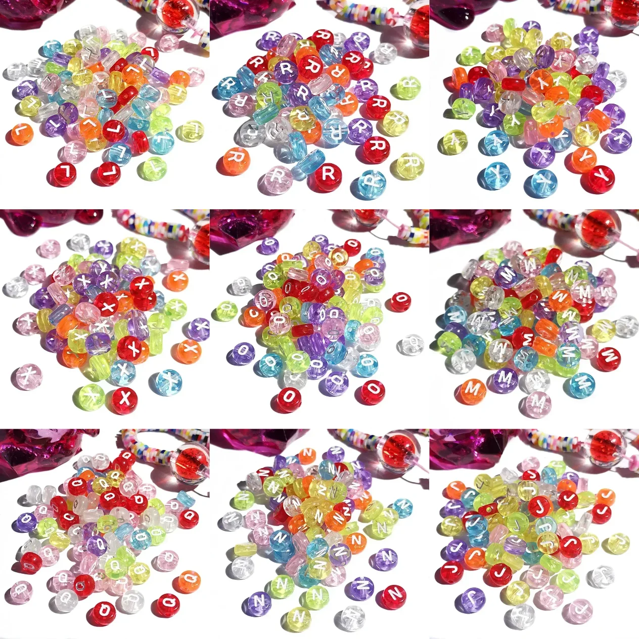 100/200/300/500pcs Acrylic 26 A-Z Letter Beads Transparent Colorful Alphabet Beads for Jewelry Making DIY Bracelet Accessories