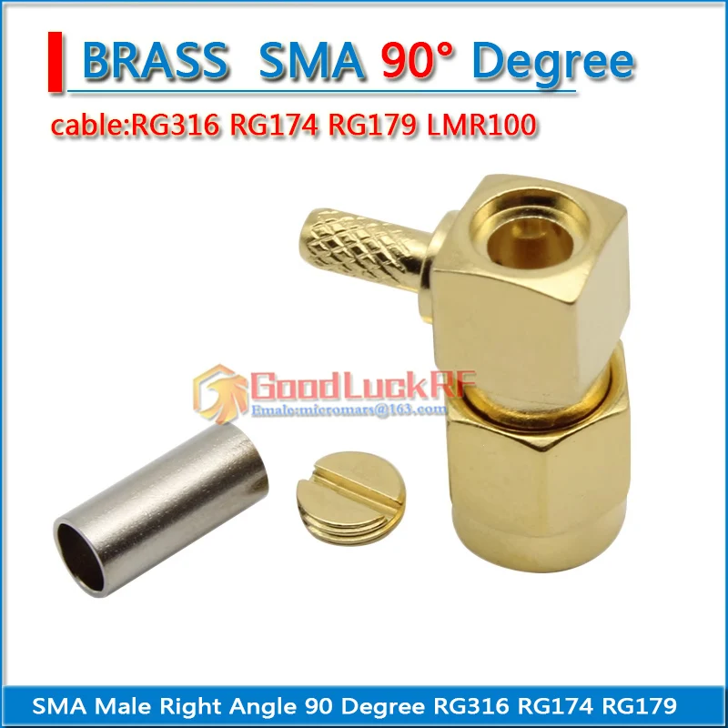 RP-SMA RPSMA RP SMA Male 90 Degree Right Angle type L for RG316 RG174 RG179 LMR100 gold Plated 50ohm RF Connector Adapter Cable