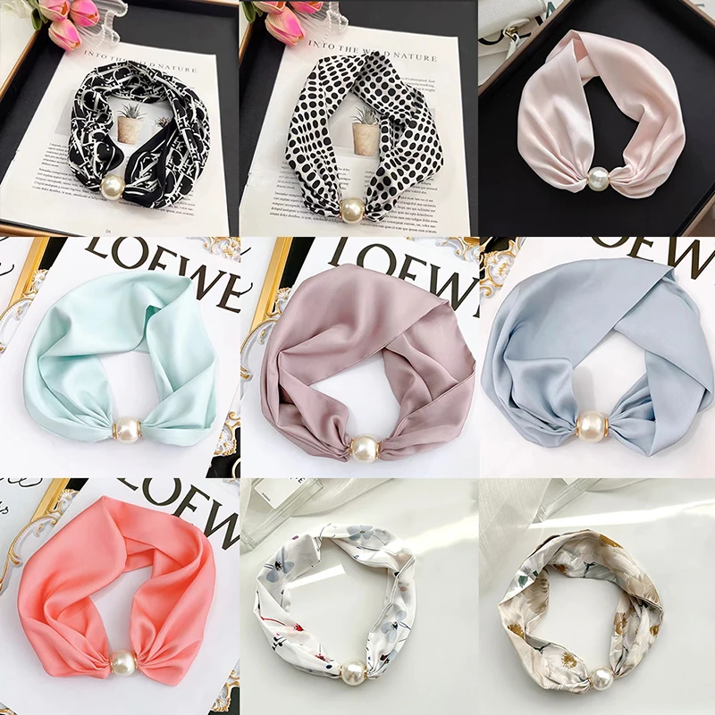 

Spring And Summer Silk Magnetic Button Scarf High-end Fashion Magnetic Button Necklace Polyester Pure Color Scarf