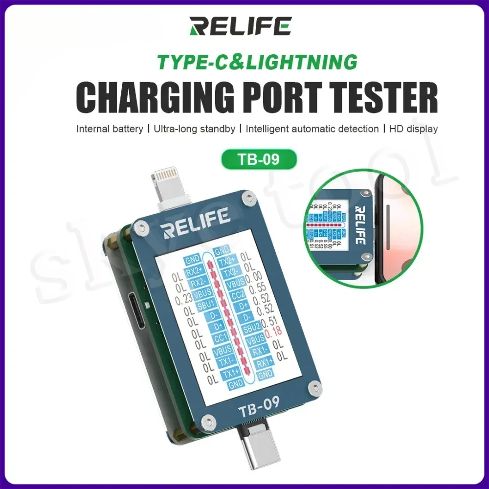 RELIFE TB-09 Charging Port Tester Tail Plug Dock Support Lightning and Type-C interface devices for IPhone HUAWEI Samsung XM