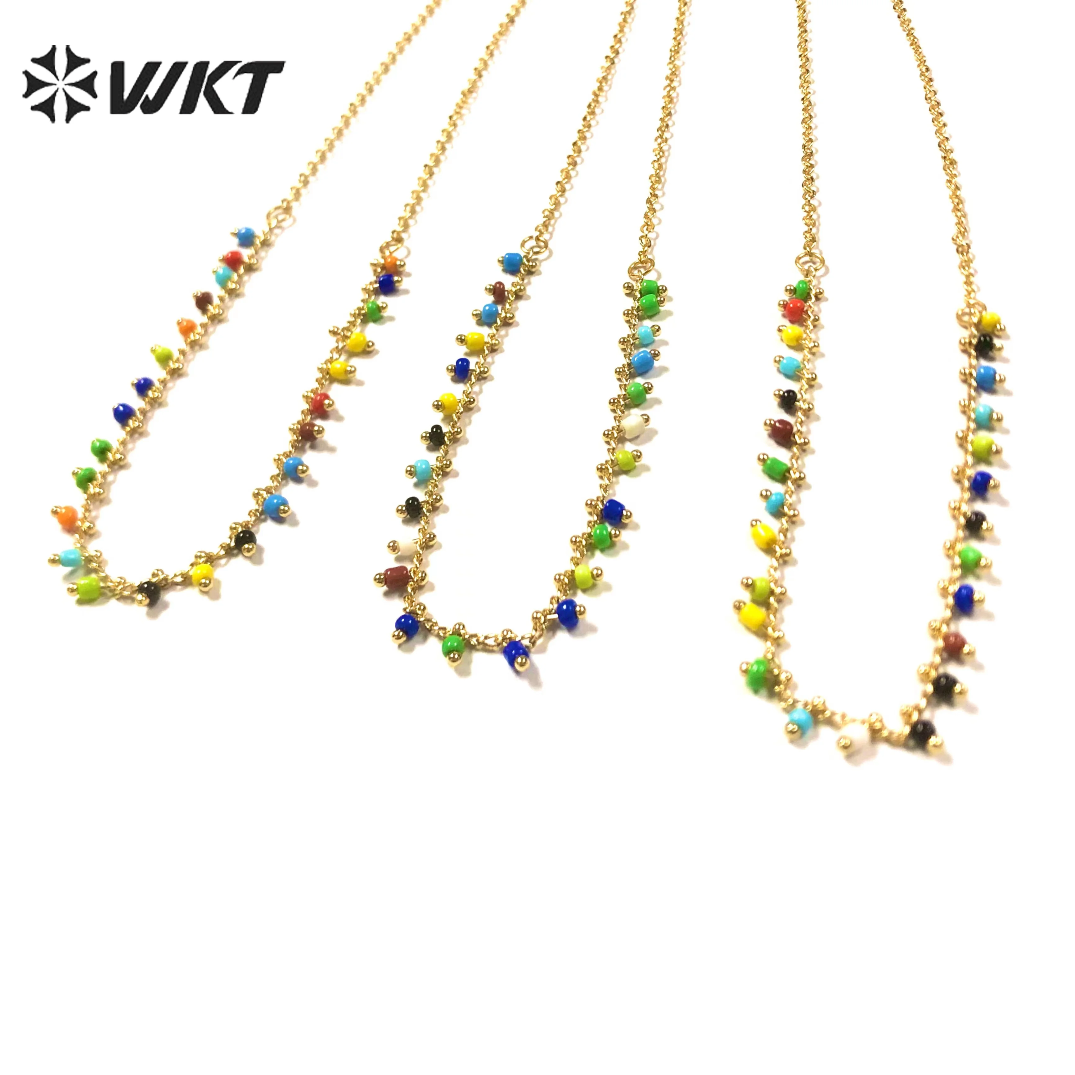 WT-N1359 WKT Delicate Petite Multicolor Resin Beads Necklace Gold Brass Chain For Women Necklace Jewelry Birthday  Gifts