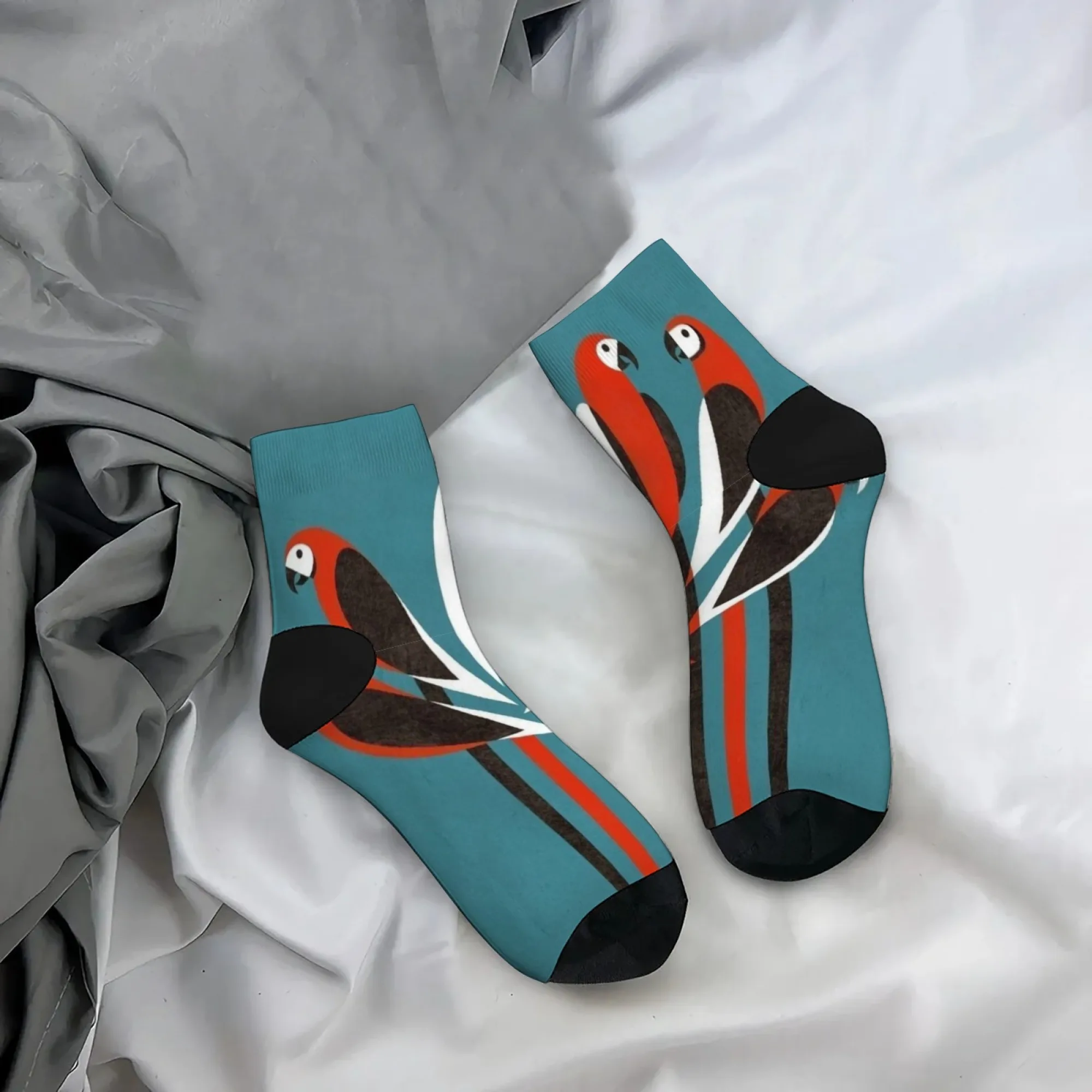 

Иллюстрация попугая в геометрическом стиле, носки в корейском японском стиле, милые повседневные короткие носки, модные универсальные носки для велосипеда